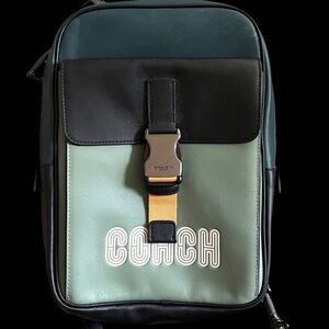 Coach leather track pack color block with patch